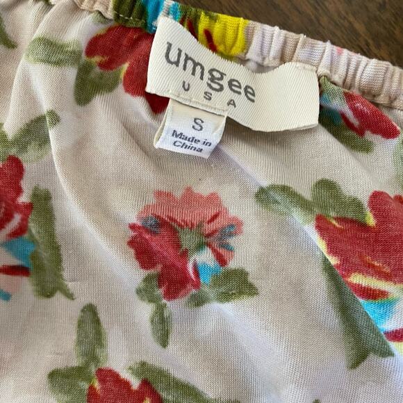 Umgee Soft Floral Off- Shoulder Boho Floral Blouse with Tassel Sleeves - Picture 9 of 10